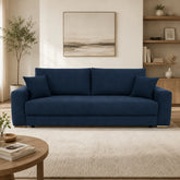 Canapea extensibila GENF, stofa catifelata albastru inchis - Element 13, cu lada depozitare, 247x103x90 cm