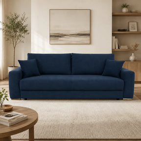 Canapea extensibila GENF, stofa catifelata albastru inchis - Element 13, cu lada depozitare, 247x103x90 cm
