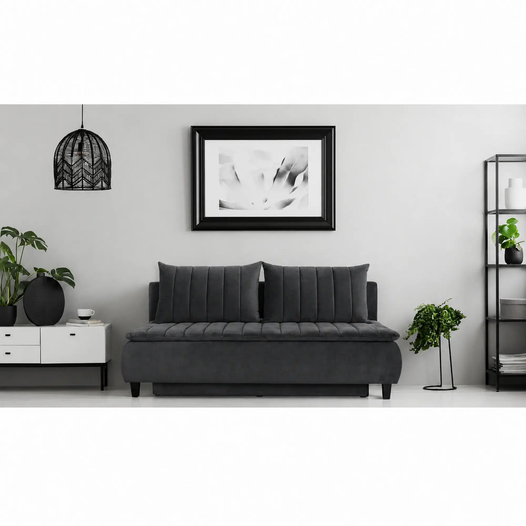 Canapea extensibila HARRY, stofa catifelata gri grafit - Element 22, lada depozitare, 208x102x96 cm