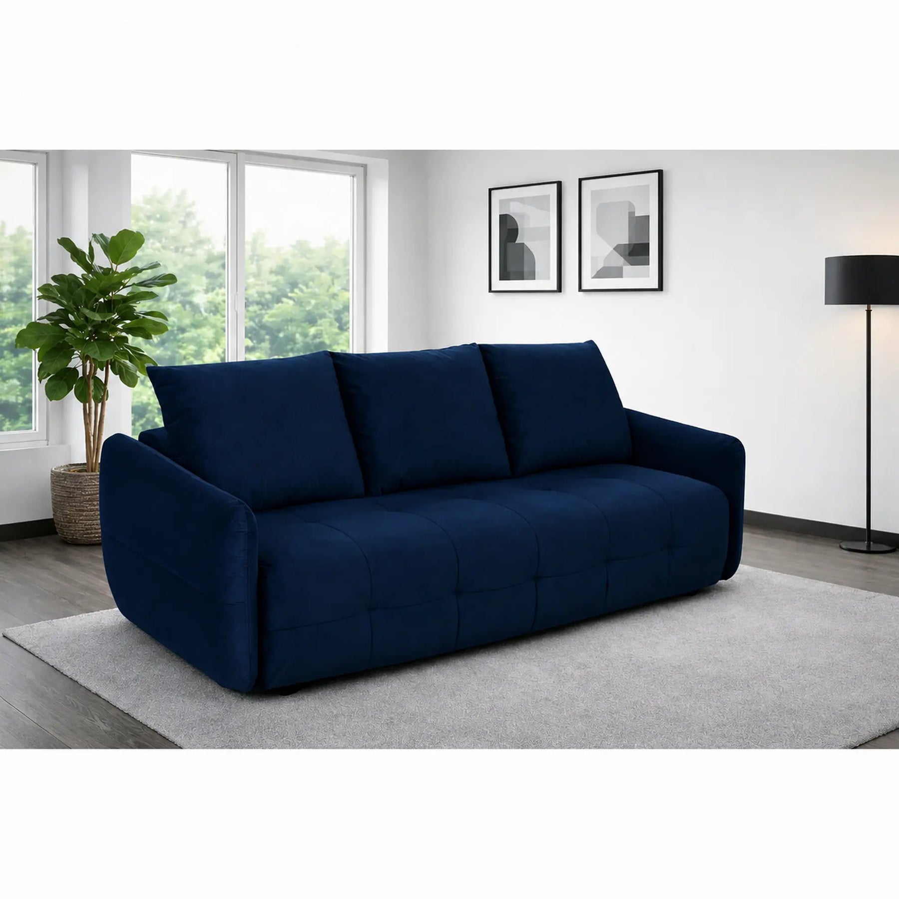 Canapea extensibila in fata 3 locuri BELLA, stofa catifelata albastru - Velvet F612, 228x110x93 cm