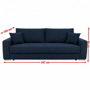 Canapea extensibila GENF, stofa catifelata albastru inchis - Element 13, cu lada depozitare, 247x103x90 cm