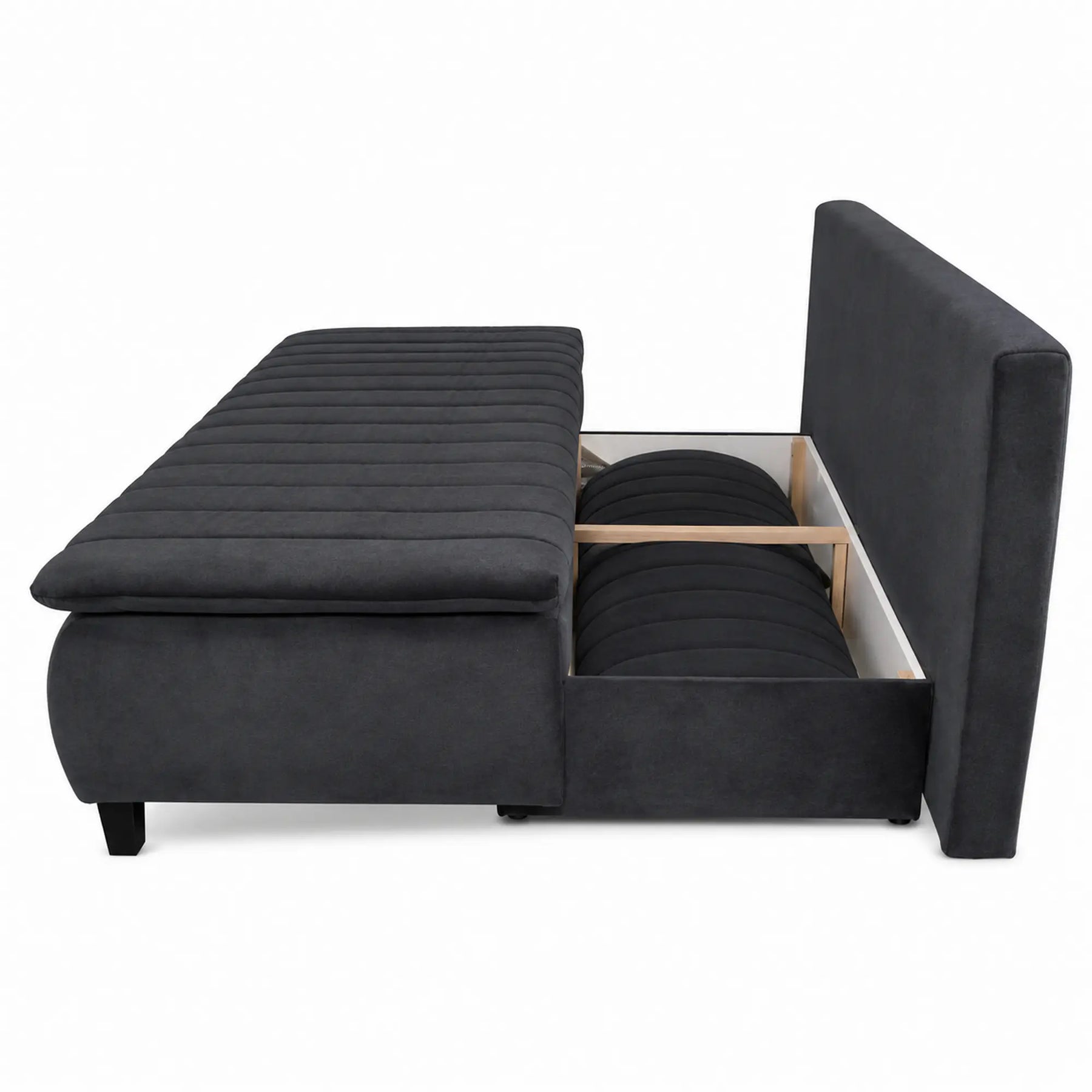 Canapea extensibila HARRY, stofa catifelata gri grafit - Element 22, lada depozitare, 208x102x96 cm