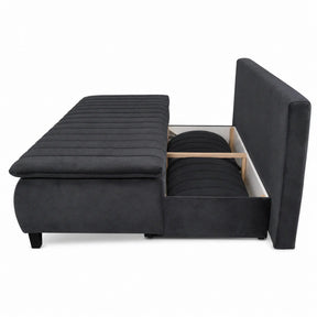 Canapea extensibila HARRY, stofa catifelata gri grafit - Element 22, lada depozitare, 208x102x96 cm