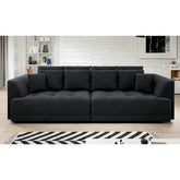 Canapea moderna pentru living TIGA, stofa catifelata bej - Whisper 3, cu reglaj electric, 302x136x88/72 cm