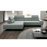 Coltar cu sezlong PALLADIO L, sezlong stanga, stofa catifelata verde - Salvador 12, cu reglaj electric si tetiere reglabile, 320x220x99 cm