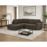Coltar extensibil modern living ROCA, sezlong stanga, stofa catifelata maro - Monolith ML20, 262x241x89 cm