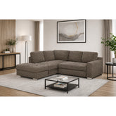 Coltar extensibil modern living ROCA, sezlong stanga, stofa maro - Rimini R071, 262x241x89 cm