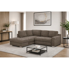 Coltar extensibil modern living ROCA, sezlong stanga, stofa maro - Rimini R071, 262x241x89 cm