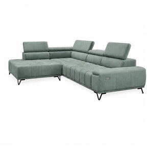 Coltar cu sezlong PALLADIO L, stofă catifelata/lemn masiv, verde menta - Salvador 12, 320×220×99 cm