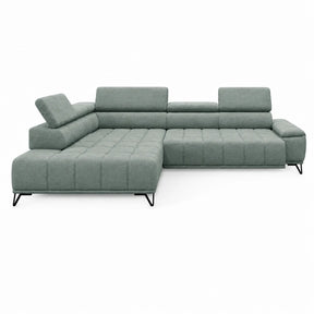 Coltar cu sezlong PALLADIO L, stofă catifelata/lemn masiv, verde menta - Salvador 12, 320×220×99 cm
