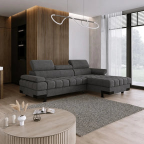 Coltar extensibil SELVA MINI, stofă clasică/lemn masiv/PAL, gri închis - Austin 19, 270×173×95 cm