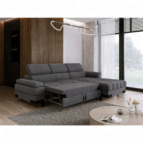 Coltar extensibil SELVA MINI, stofă clasică/lemn masiv/PAL, gri închis - Austin 19, 270×173×95 cm