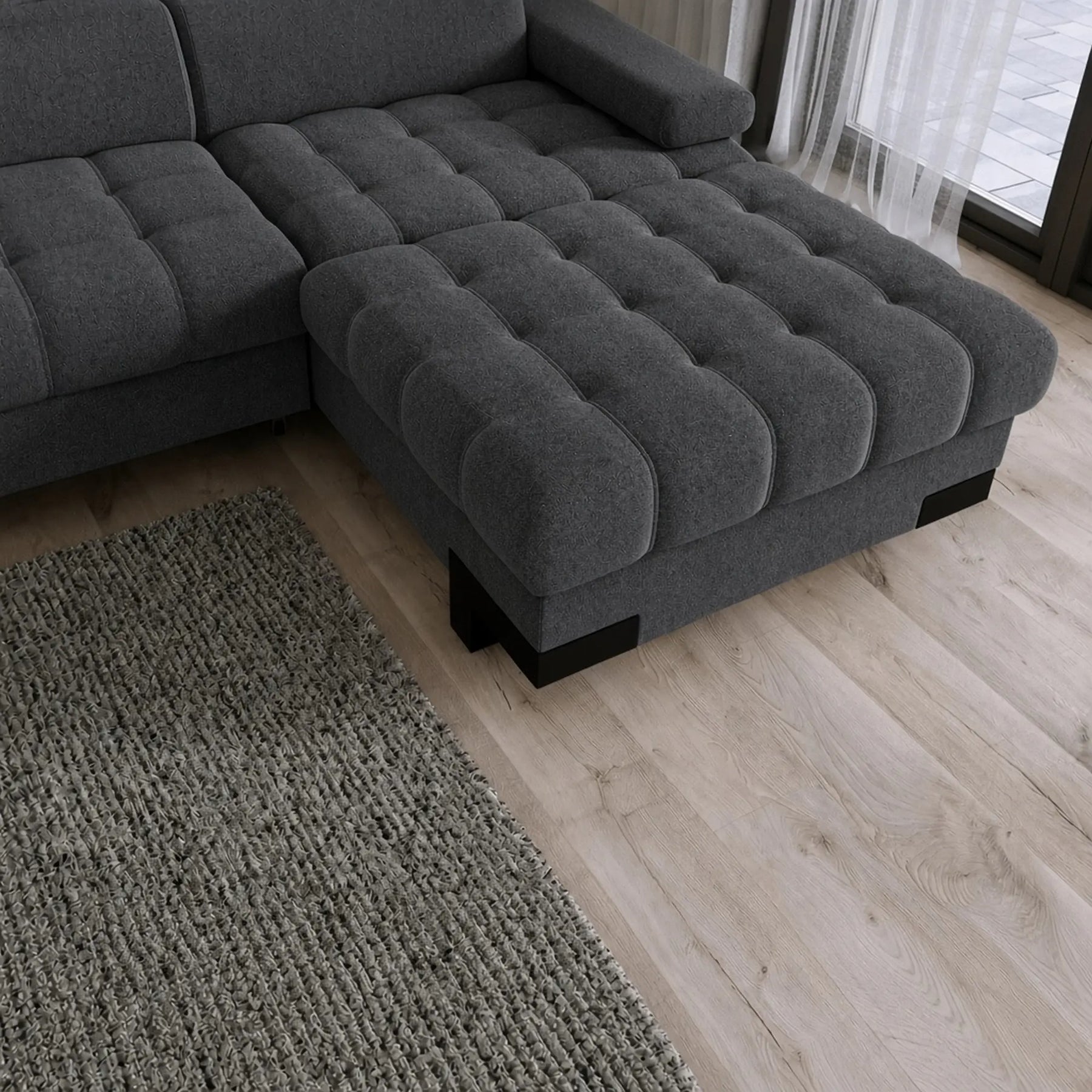 Coltar extensibil SELVA MINI, stofă clasică/lemn masiv/PAL, gri închis - Austin 19, 270×173×95 cm