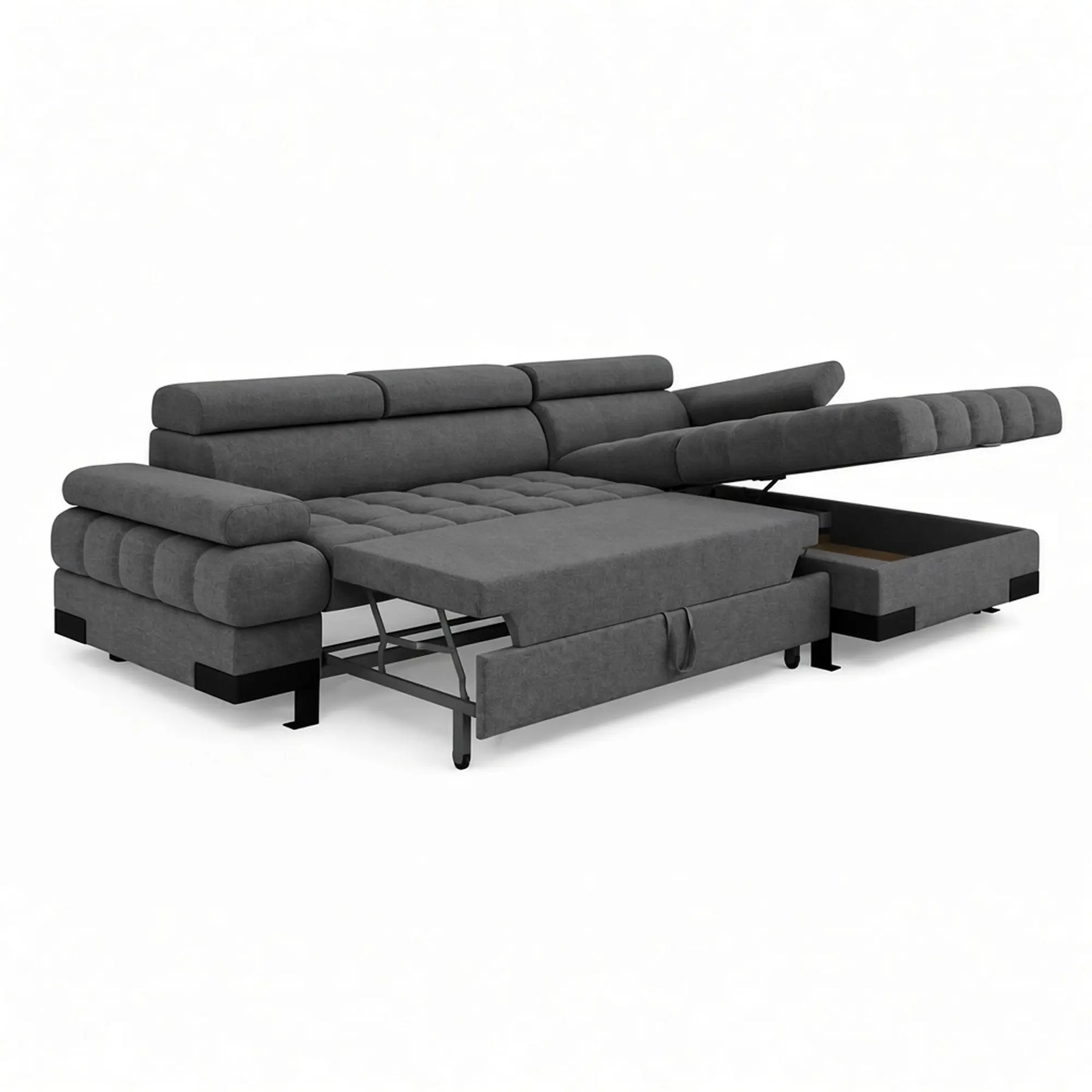 Coltar extensibil SELVA MINI, stofă clasică/lemn masiv/PAL, gri închis - Austin 19, 270×173×95 cm