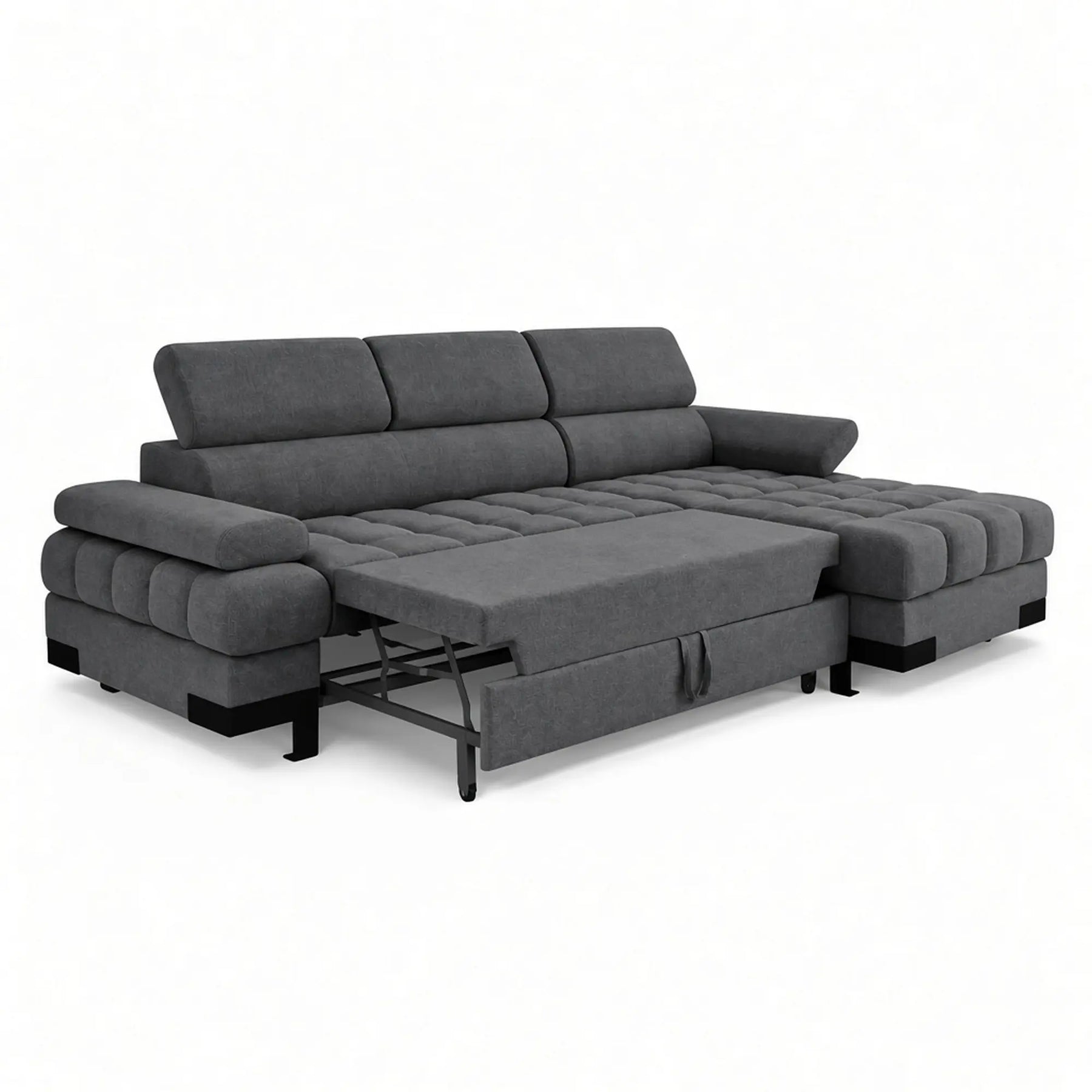 Coltar extensibil SELVA MINI, stofă clasică/lemn masiv/PAL, gri închis - Austin 19, 270×173×95 cm