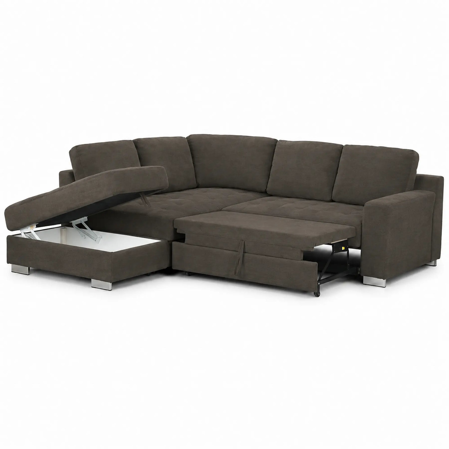 Coltar extensibil modern living ROCA, sezlong stanga, stofa catifelata maro - Monolith ML20, 262x241x89 cm