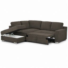 Coltar extensibil modern living ROCA, sezlong stanga, stofa catifelata maro - Monolith ML20, 262x241x89 cm