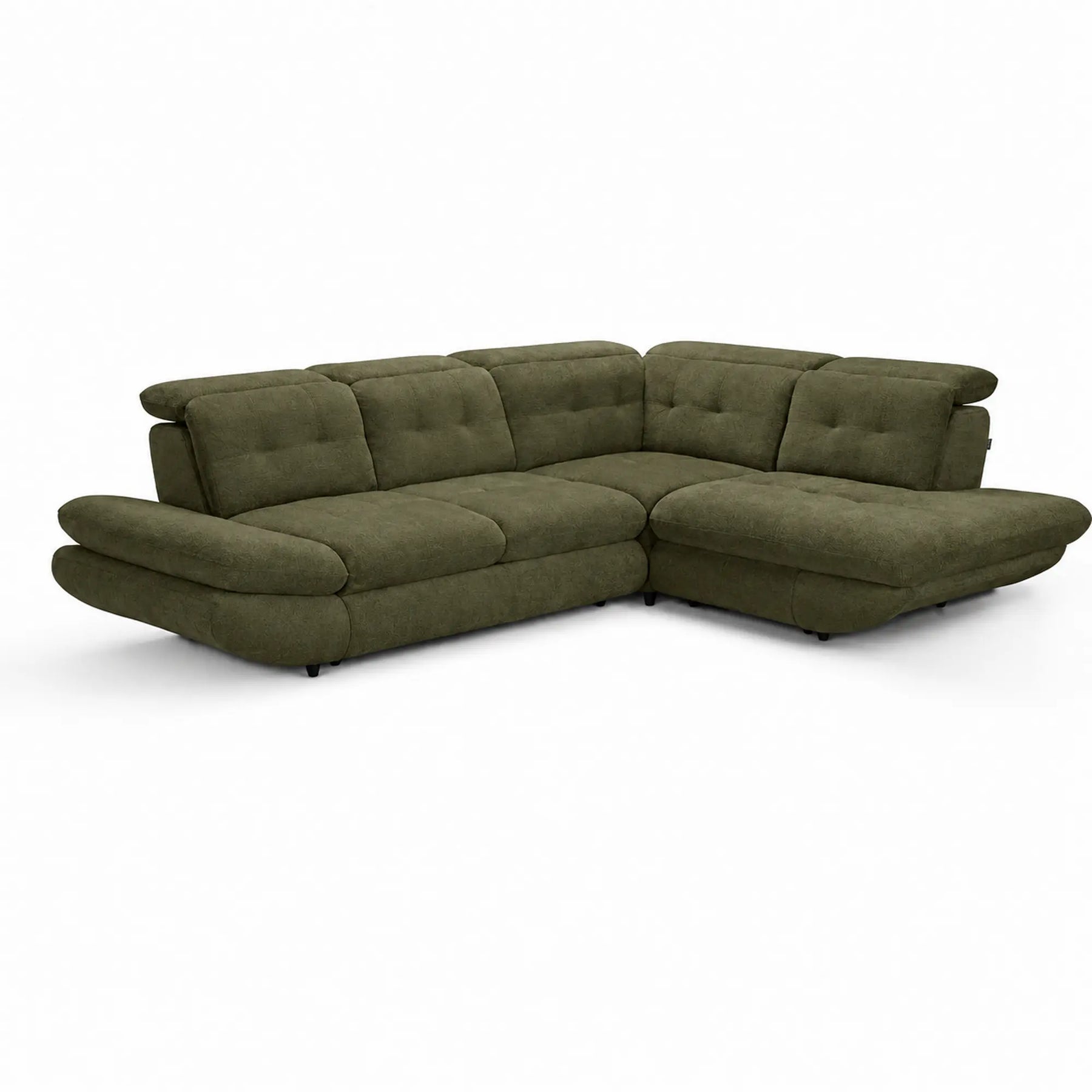 Coltar living SIENA MIC, sezlong dreapta, stofa catifelata verde olive - Monolith ML38, 295x234x100 cm
