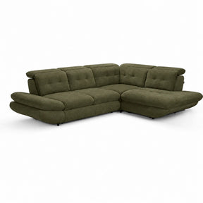 Coltar living SIENA MIC, sezlong dreapta, stofa catifelata verde olive - Monolith ML38, 295x234x100 cm