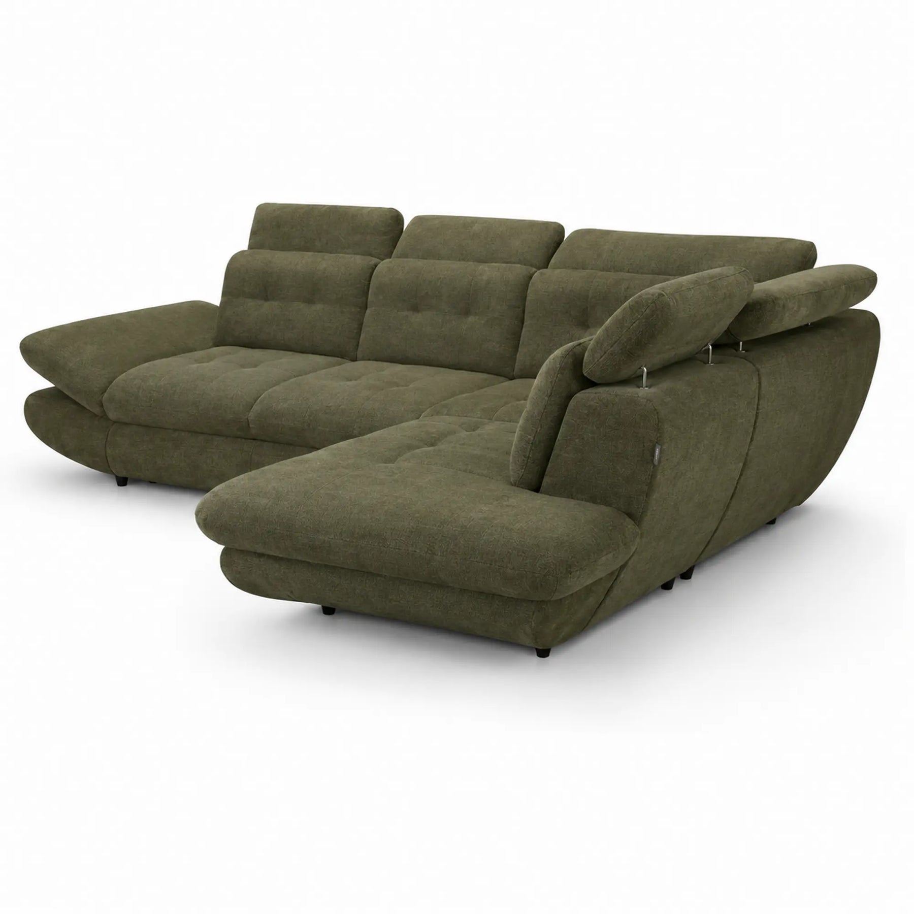 Coltar living SIENA MIC, sezlong dreapta, stofa catifelata verde olive - Monolith ML38, 295x234x100 cm