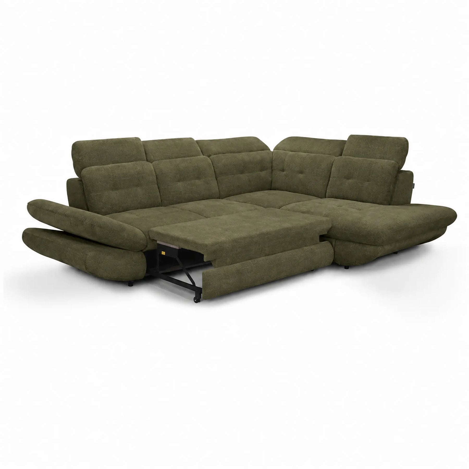 Coltar living SIENA MIC, sezlong dreapta, stofa catifelata verde olive - Monolith ML38, 295x234x100 cm