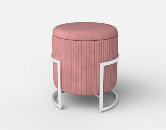 Taburet CRICKET, otel / stofa catifelata roz deschis, 40x46 cm