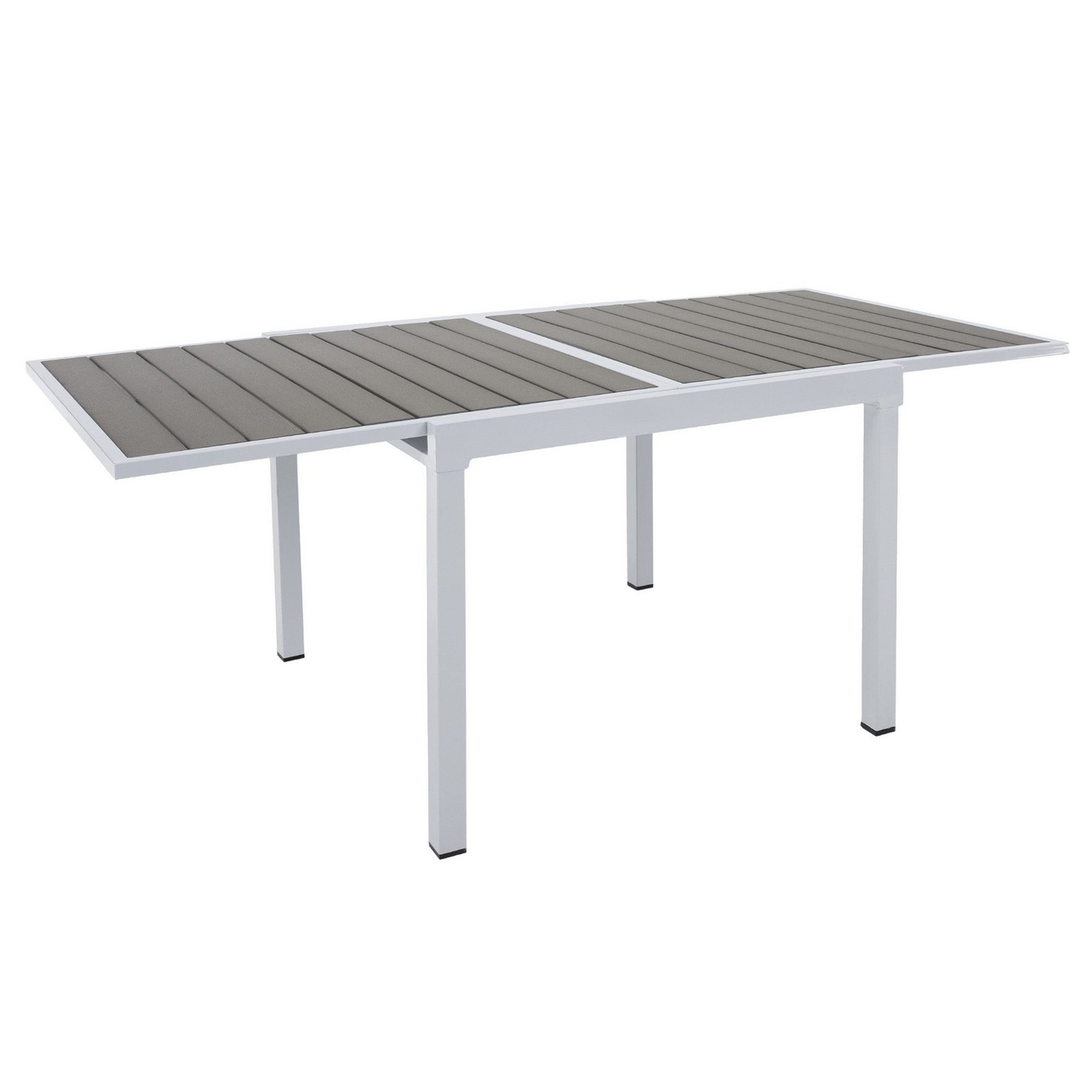 Masa extensibila gradina DORIO, alb/gri, otel/lemn, 100/200x100x75 cm
