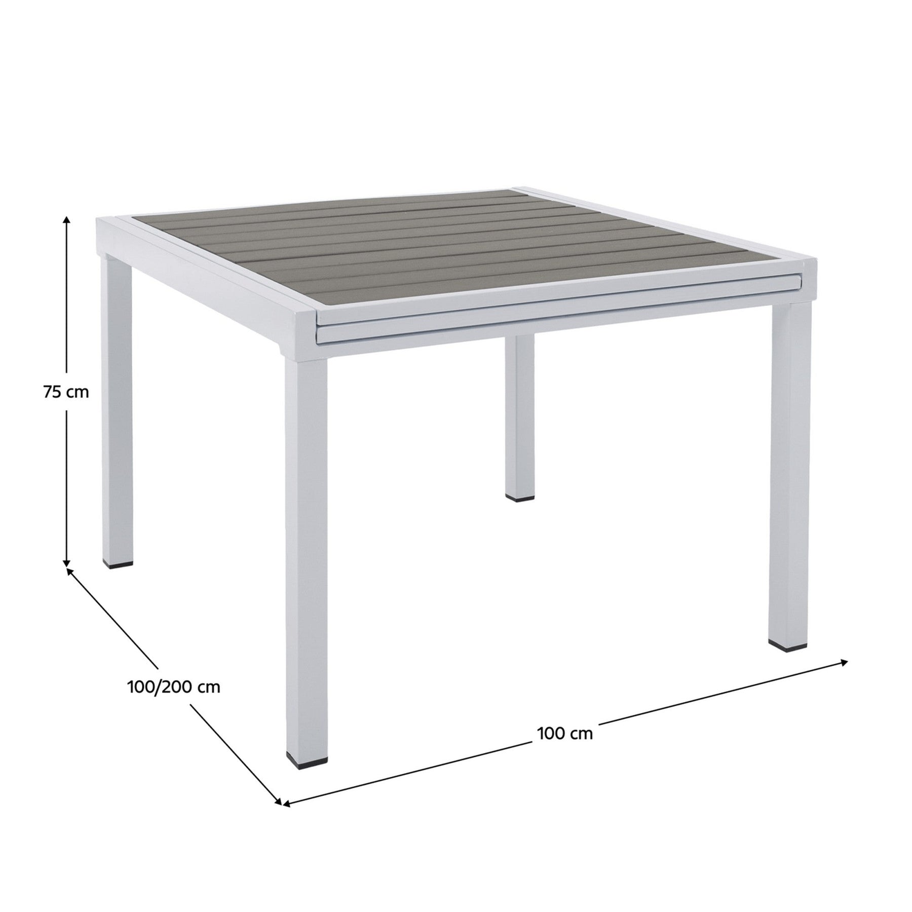 Masa extensibila gradina DORIO, alb/gri, otel/lemn, 100/200x100x75 cm