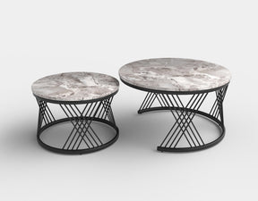 Set 2 masute de cafea FLAMINGO, marmura gri/negru
