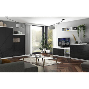 Comoda FORN, alb lucios/negru mat, PAL, 156x42.5x93 cm