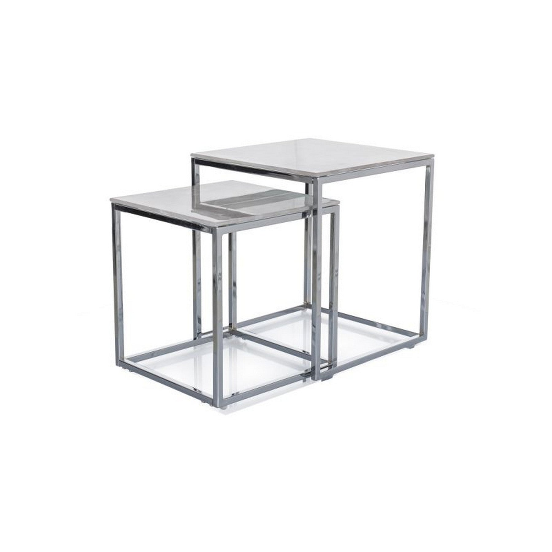 Set 2 masute GLORIA II, alb/crom, sticla/metal, 40x40x44/35x35x37 cm