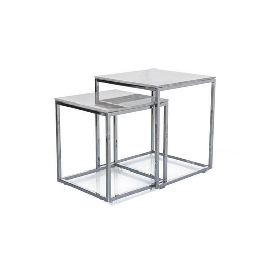 Set 2 masute GLORIA II, alb/crom, sticla/metal, 40x40x44/35x35x37 cm