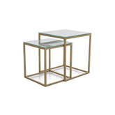 Set 2 masute GLORIA II, alb/auriu, sticla/metal, 40x40x44/35x35x37 cm