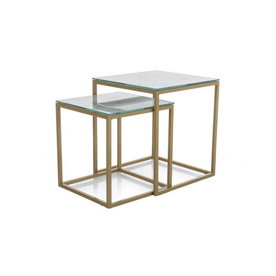Set 2 masute GLORIA II, alb/auriu, sticla/metal, 40x40x44/35x35x37 cm