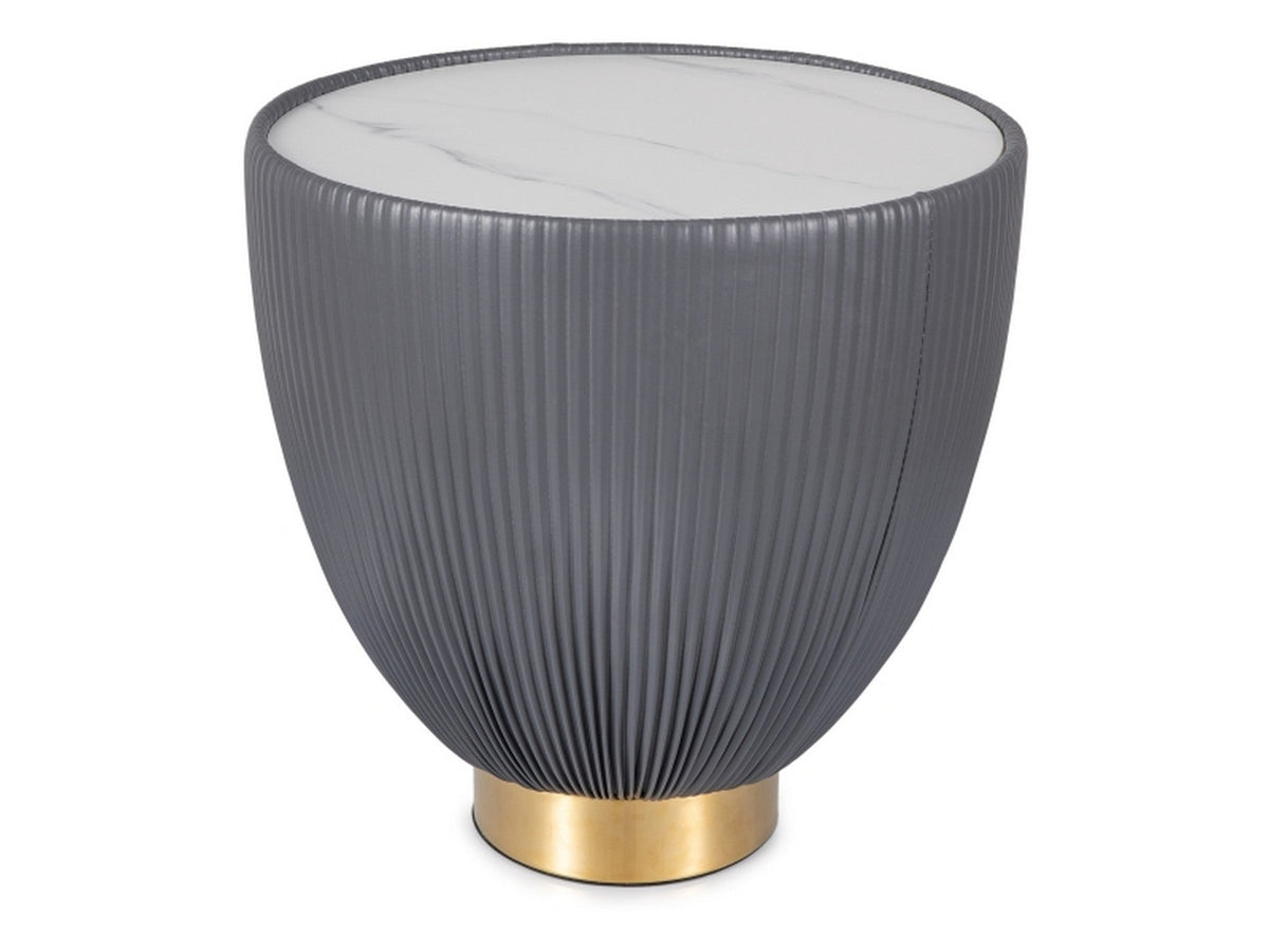 Masuta cafea GRADO B, alb/gri/auriu, piele ecologica/metal, 46x45 cm