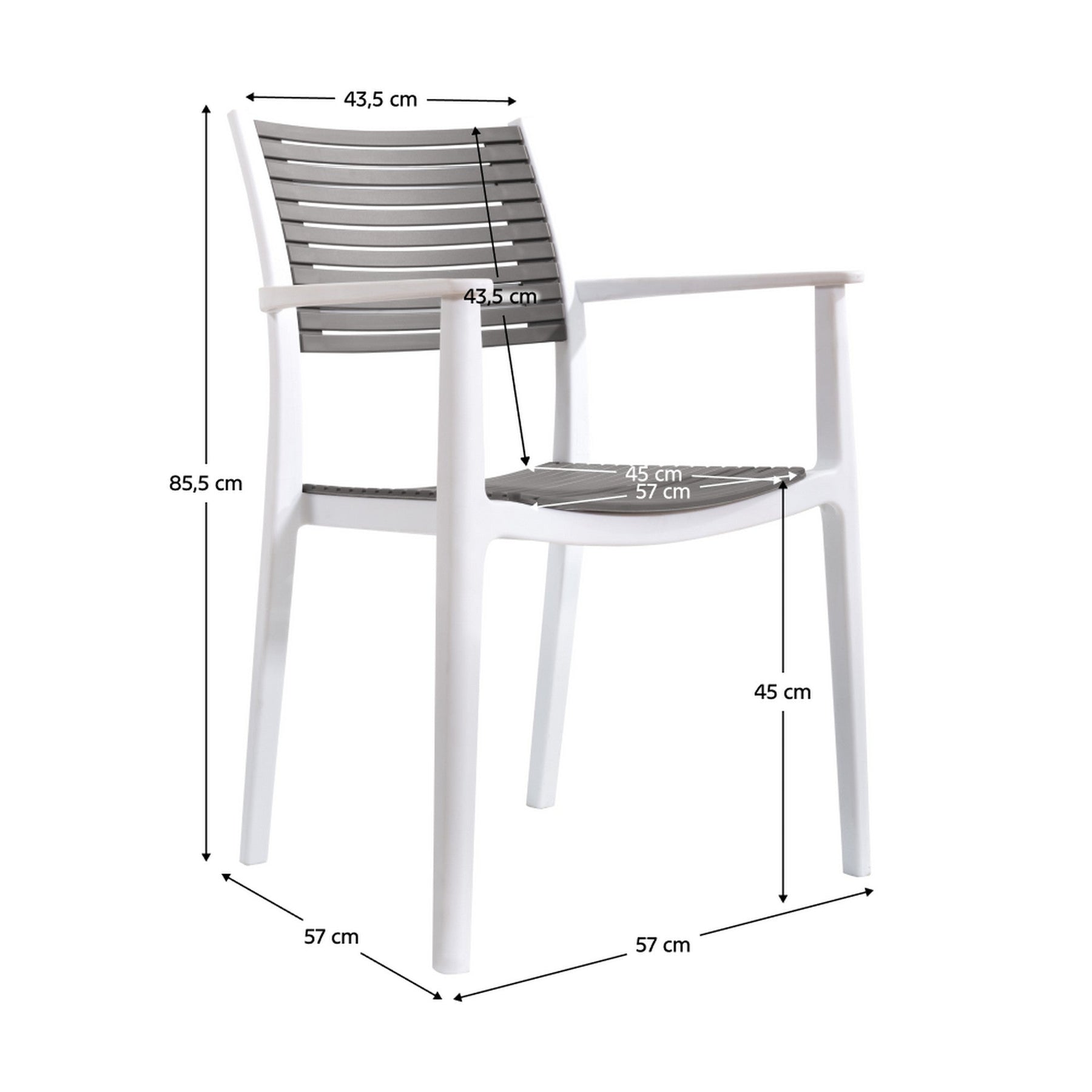 Scaun HERTA, alb/gri, plastic, 58x57x86 cm