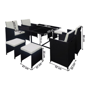 Set mobilier de gradina KUBIKUS, 9 piese, negru/crem