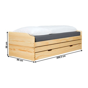 Pat cu module suplimentare extensibile FLOPY, stejar, lemn, 90x200 cm
