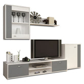 Mobila de living GENTA, PAL, alb/gri, 210x42x180 cm
