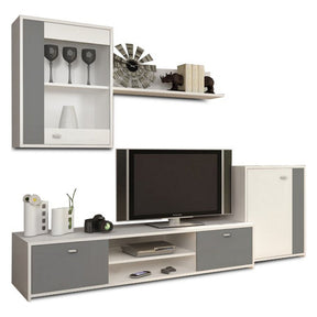 Mobila de living GENTA, PAL, alb/gri, 210x42x180 cm