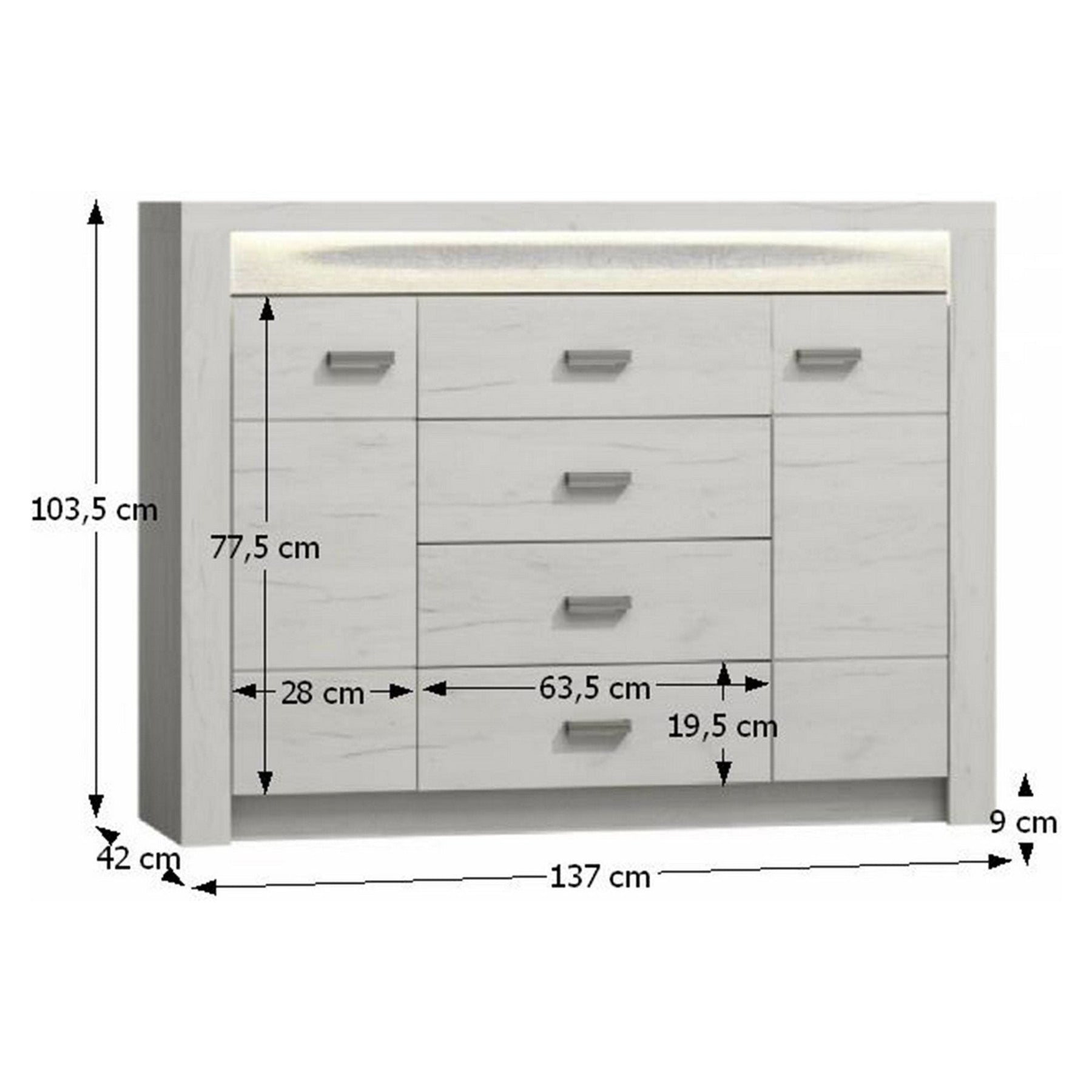 Comoda INFINITY 07, frasin alb, 137x42x103,5 cm