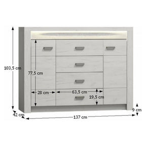 Comoda INFINITY 07, frasin alb, 137x42x103,5 cm
