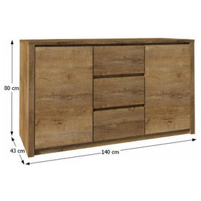 Comoda MONTANA K2DP, cu 2 usi si 3 sertare, stejar lefkas inchis, 140x80x43 cm
