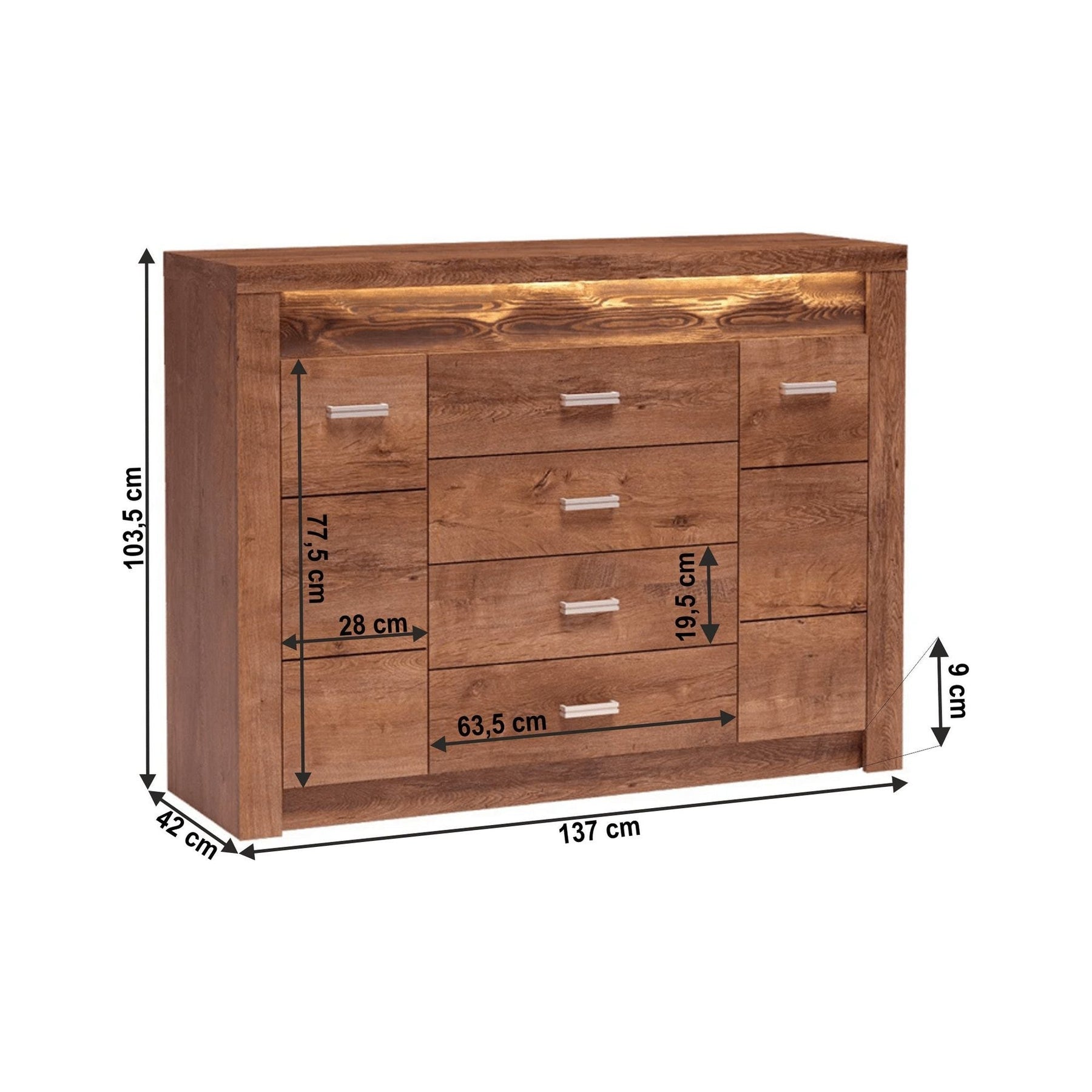 Comoda INFINITY I-07, PAL, frasin deschis, 137x103,5x42 cm