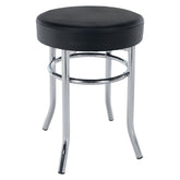 Taburet IRENA, metal/piele ecologica, negru/crom, 33x43 cm