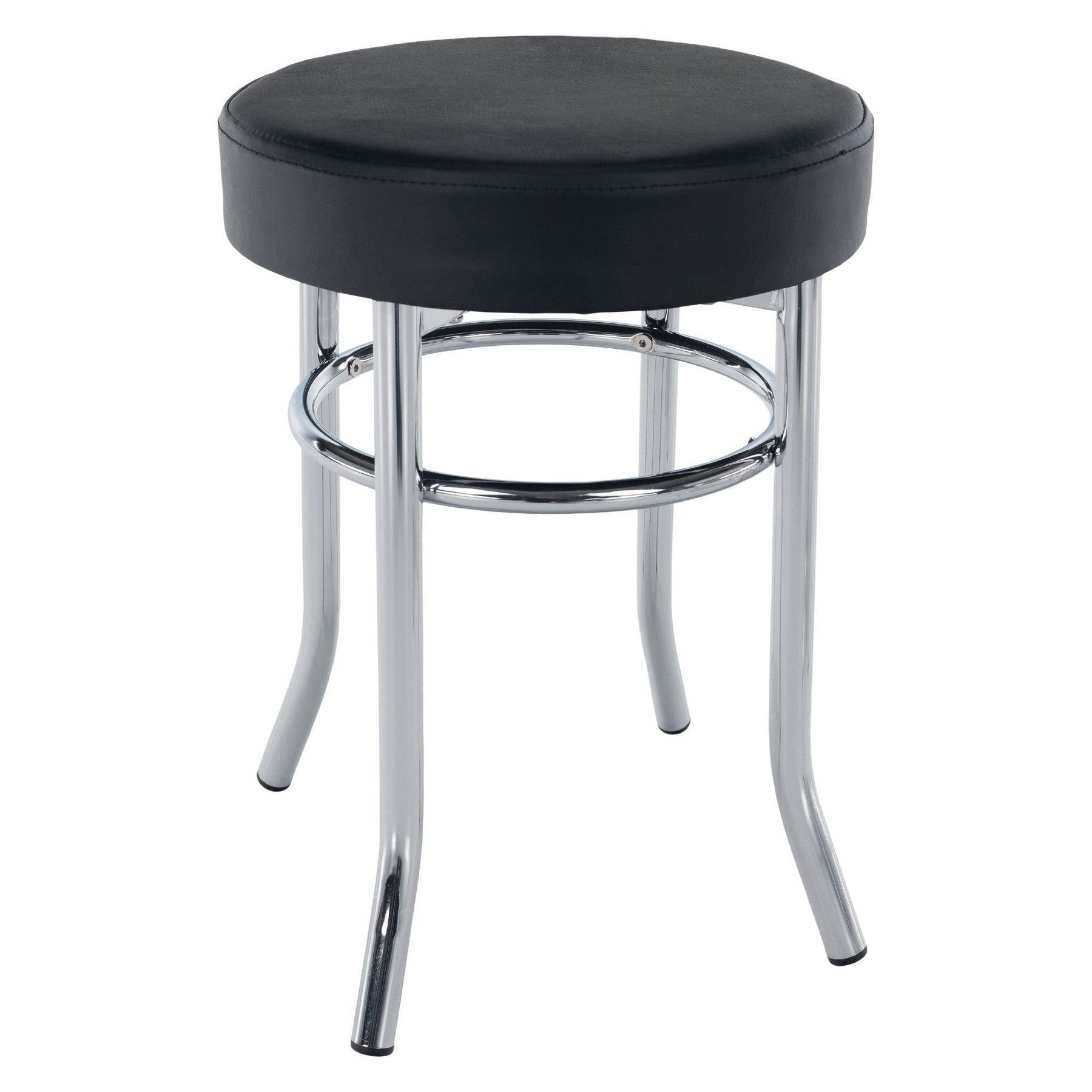 Taburet IRENA, metal/piele ecologica, negru/crom, 33x43 cm