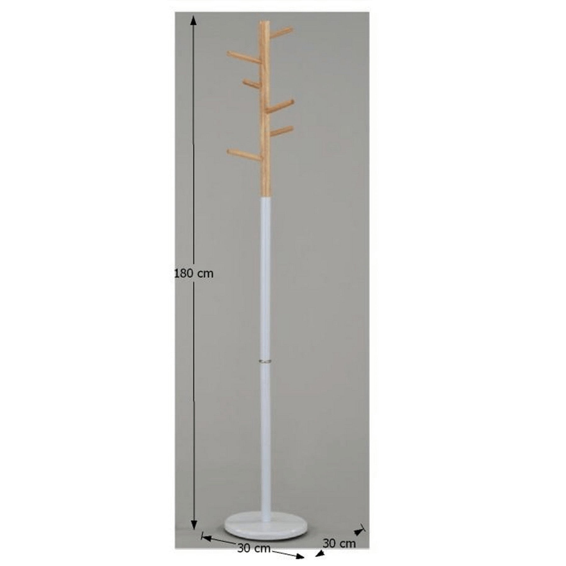 Cuier HORST, lemn natural/metal alb, 30x30x180 cm