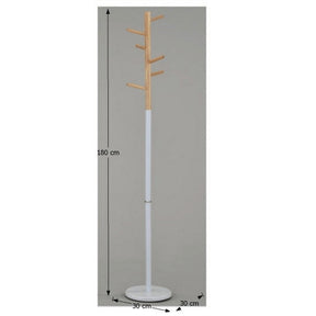 Cuier HORST, lemn natural/metal alb, 30x30x180 cm