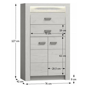 Comoda INFINITY I-06, frasin/alb, cu iluminare LED, 76x127x42 cm