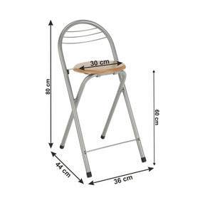 Scaun de bar BOXER, metal, stejar/aluminiu, 36x44x80 cm